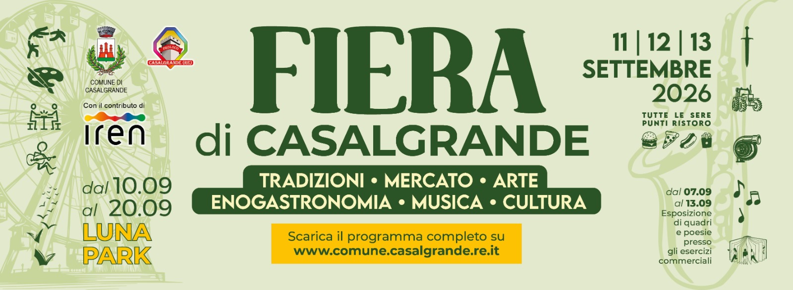 Fiera di Casalgrande 2026: dall’11 al 13 settembre tre giorni di eventi, tradizioni e spettacoli